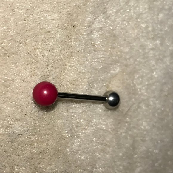 14 Gauge Red and Silver Tongue Ring - Picture 2 of 4